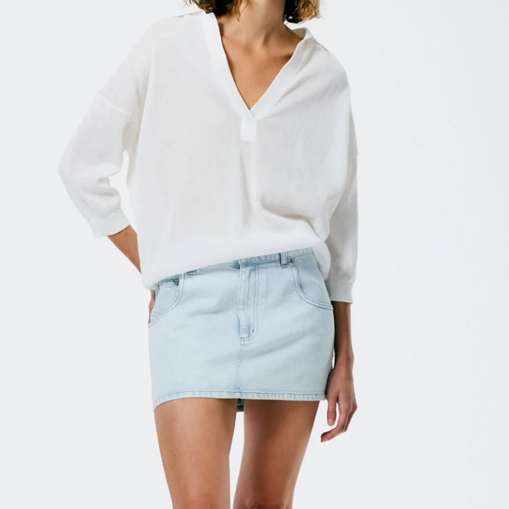 Tibi Bleached Denim Mini Skirt – Bleached Denim (Size 31, fits like a 30)